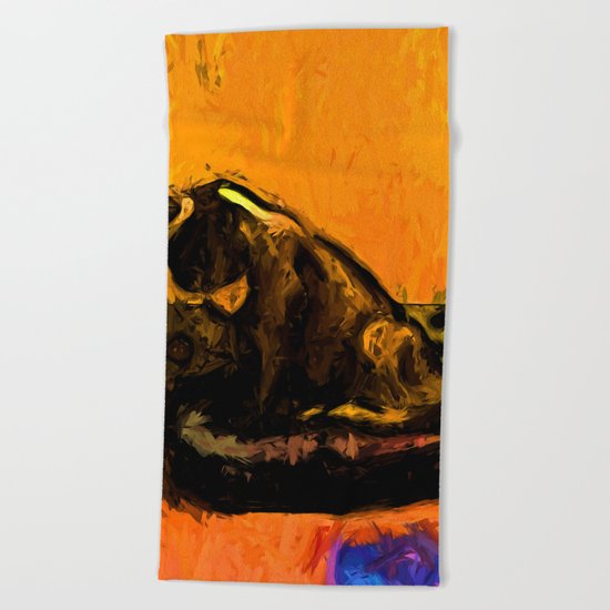 Cat and a Gold Wall Beach Towel