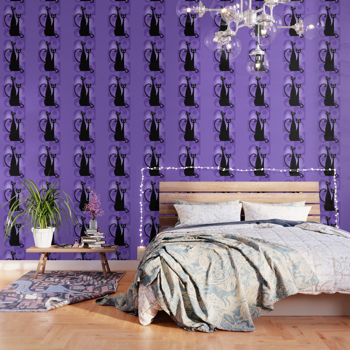 Purple Paradise Atomic Age Black Kitschy Cats Wallpaper By Purple Paradise Atomic Age Black Kitschy Cats Wallpaper