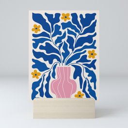 Summer Bloom: Electric Blue Leaves & Golden Poppies Mini Art Print