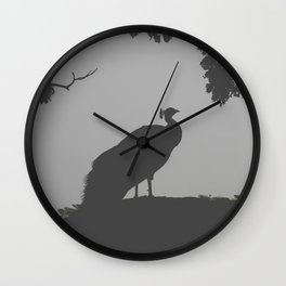Peacock, gray tones, wildlife photography Wall Clock