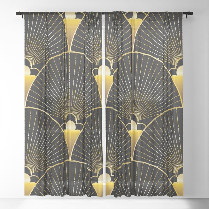 Luxury art deco vintage hand drawn illustration pattern Sheer Curtain