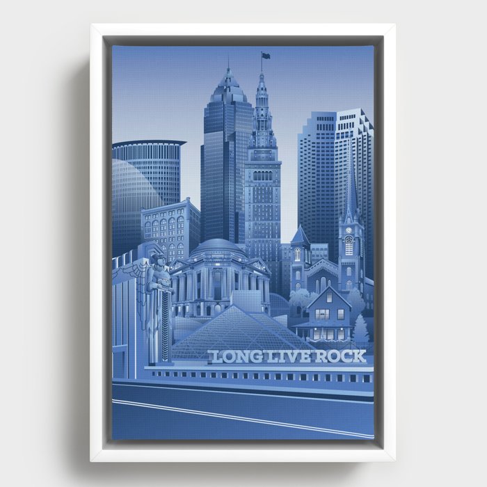 Blue Cleveland Skyline Framed Canvas