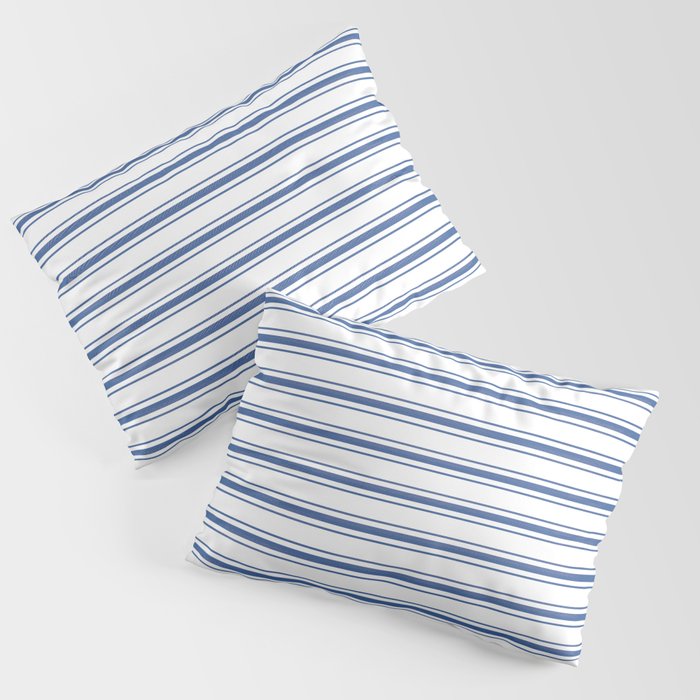 Mattress Ticking Wide Horizontal Stripe in Dark Blue and White
