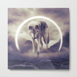 aegis II | wolf Metal Print | Timberwolf, Halo, Spiritwolf, Mountains, Digital, Photo, Wolf, Landscape, Suppreal, Forest 