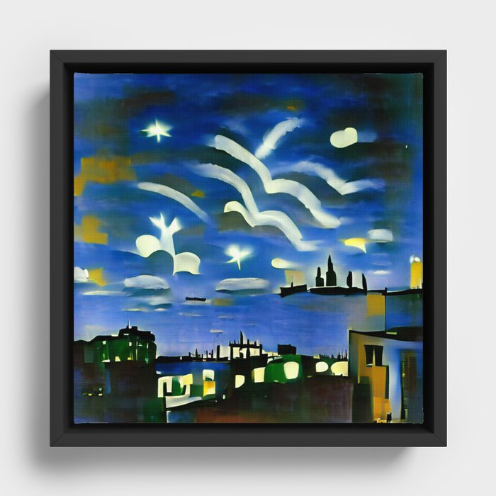 Distant Lights In City Night Skies Framed Canvas