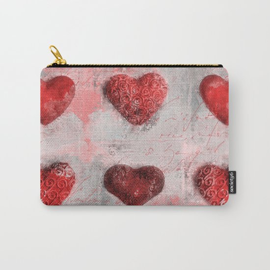 Heart Love red mixed media pattern Carry-All Pouch