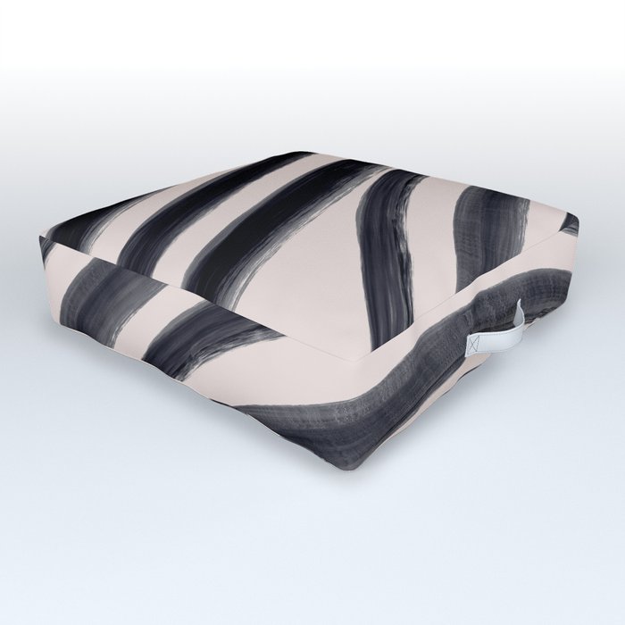 Modern Brushstroke Lines in Black and White Outdoor Floor Cushion