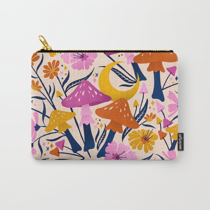 Blooms & Shrooms – Pink & Yellow Carry-All Pouch