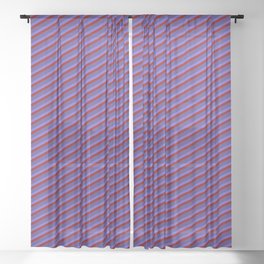 [ Thumbnail: Slate Blue, Dark Red, and Dark Slate Blue Colored Striped/Lined Pattern Sheer Curtain ]