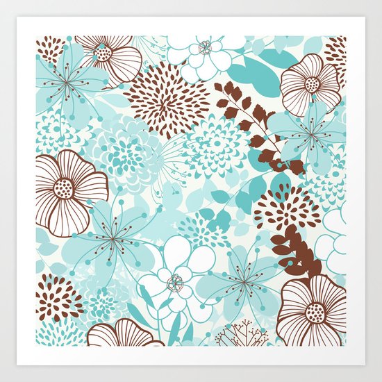 Aqua Spring Floral Art Print