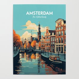 Amsterdam Travel Print, Amsterdam Poster, Netherlands Print, Amsterdam Print, Netherlands Illustration Print, Vector Travel Print Poster