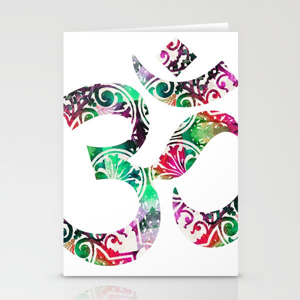 Pink and Green Sacred Symbol Art - Om 15- Sharon Cummings Stationery Cards
