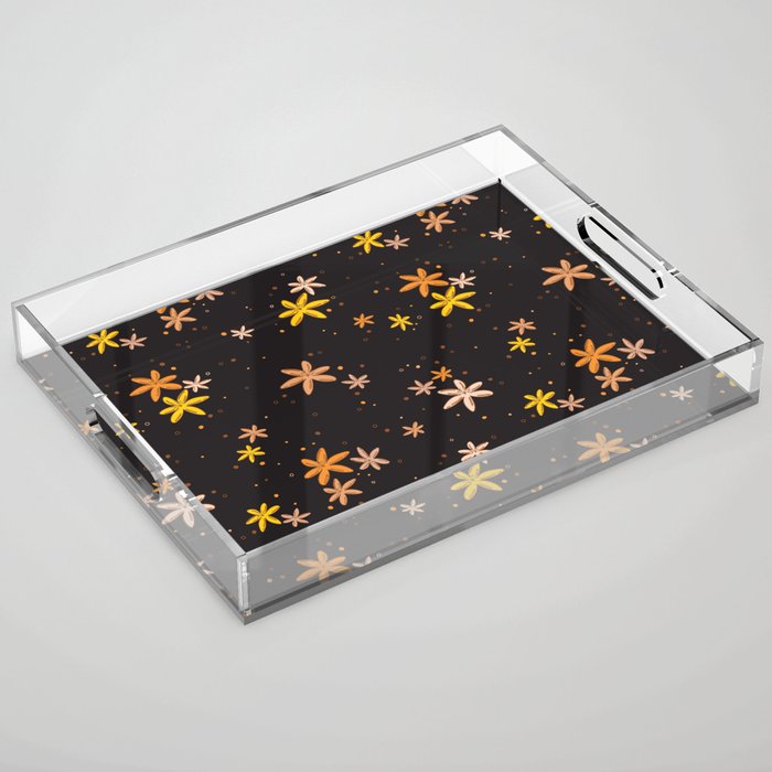 Orange and yellow flowers and dots pattern  Acrylic Tray
