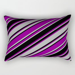[ Thumbnail: Purple, Dark Gray & Black Colored Striped/Lined Pattern Rectangular Pillow ]