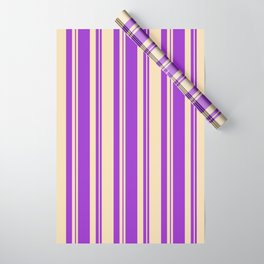 [ Thumbnail: Dark Orchid and Tan Colored Pattern of Stripes Wrapping Paper ]