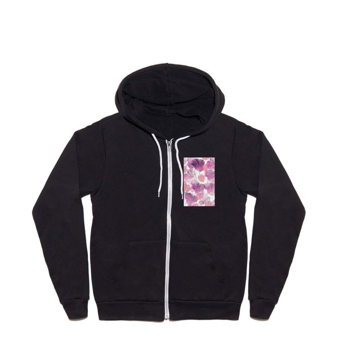 Abstract Violet Fuchsia Pink Watercolor Paint Poppies  Full Zip Hoodie