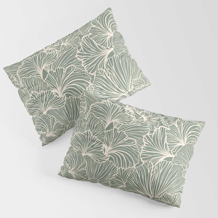 Decorative Nature Pattern, Sage Green and Ivory, Floral Prints Pillow Sham