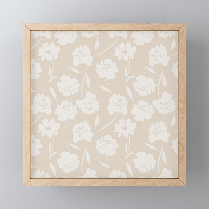 Floral - Pure White + Natural Linen Framed Mini Art Print