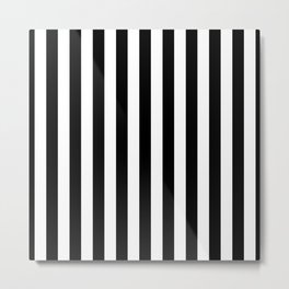 Midnight Black and White Vertical Beach Hut Stripes Metal Print | Softmidnightblack, Beach, Digital, Graphicdesign, Black and White, White, Blackstriped, Pattern, Blackstripe, Midnightblack 