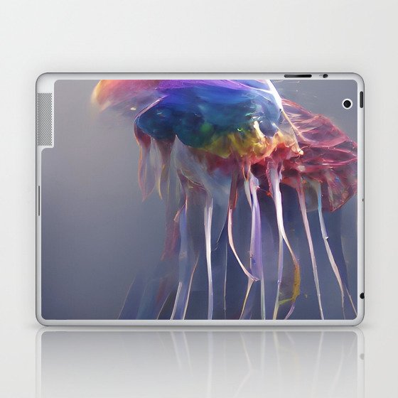 Colourful Abstract AI Art Rainbow Jellyfish Laptop & iPad Skin