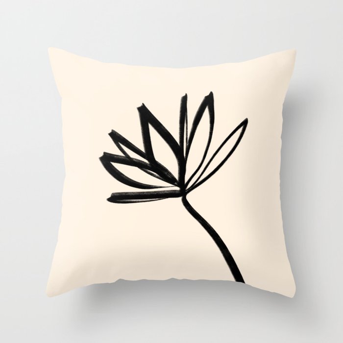 Minimalist Flower Black and Almond Cream Throw Pillow