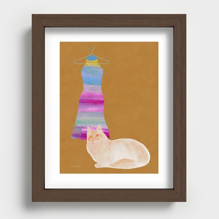 Cat and Tango Dress - Orange and Pink and Ochre Recessed Framed Print