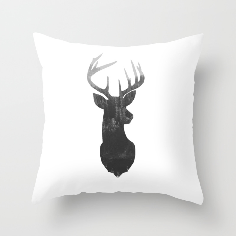 Deer Head With Trendy Double Exposure Silhouette Throw Pillow By
