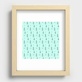 Christmas Pattern Watercolor Turquoise Tree Snowflake Recessed Framed Print