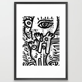 Creatures Graffiti Black and White on French Train Ticket Framed Art Print