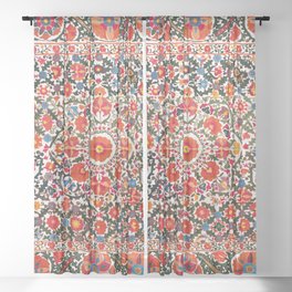 Bokhara Suzani  Antique Uzbekistan Floral Rug Print Sheer Curtain