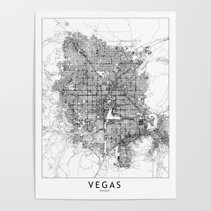 Las Vegas White Map Poster