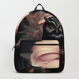 Black owl with pink flower Backpack