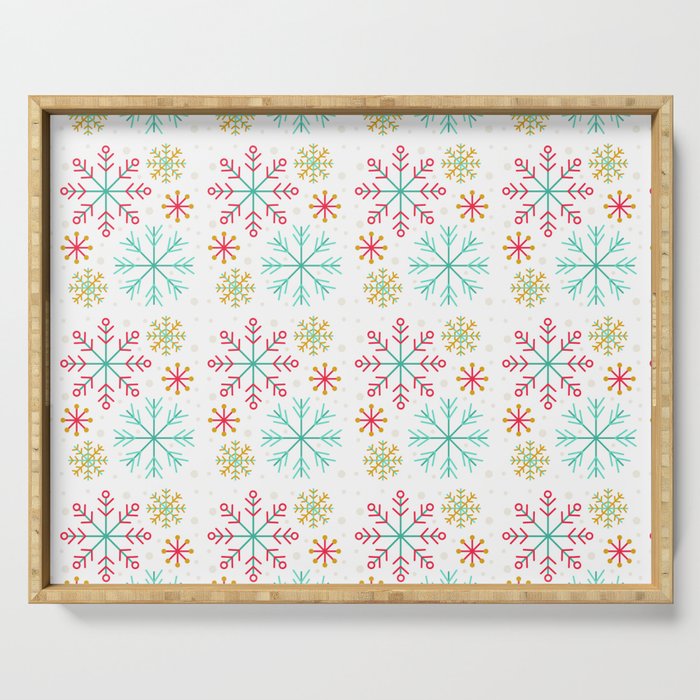 Christmas Pattern Geometric Colorful Snowflake Serving Tray