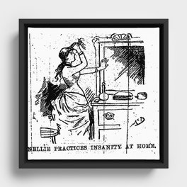 Nellie practices insanity at home. ten days in a madhouse - Nellie Bly Framed Canvas