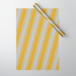 [ Thumbnail: Grey and Goldenrod Colored Striped/Lined Pattern Wrapping Paper ]