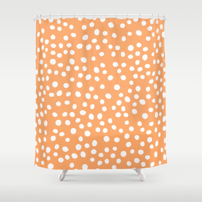 Orange And White Doodle Dots Shower Curtain By Seafoam12