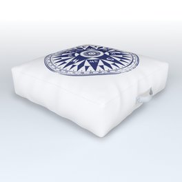Nautical Compass | Vintage Compass | Navy Blue and White | Outdoor Floor Cushion