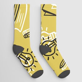 Hand Drawn Outline Books with Education Items Seamless Pattern Socks