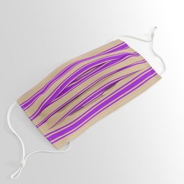 [ Thumbnail: Tan and Dark Violet Colored Lined/Striped Pattern Face Mask ]