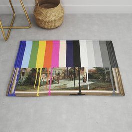 Garage Sale Painting of Peasants with Color Bars Rug