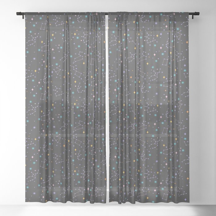 Colorful Night Sky on Black Sheer Curtain