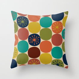 Midcentury Modern Atomic Dot Semi Pattern in Mustard, Olive, Orange, Turquoise, Blue, and Beige Throw Pillow