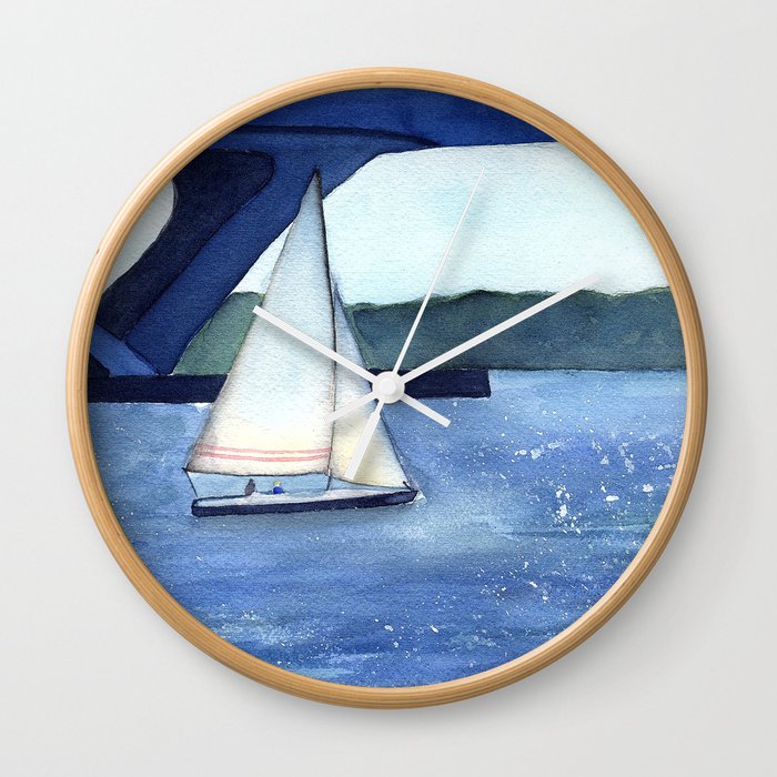 "Off to a journey" Sailboat Watercolor Painting Wall Clock