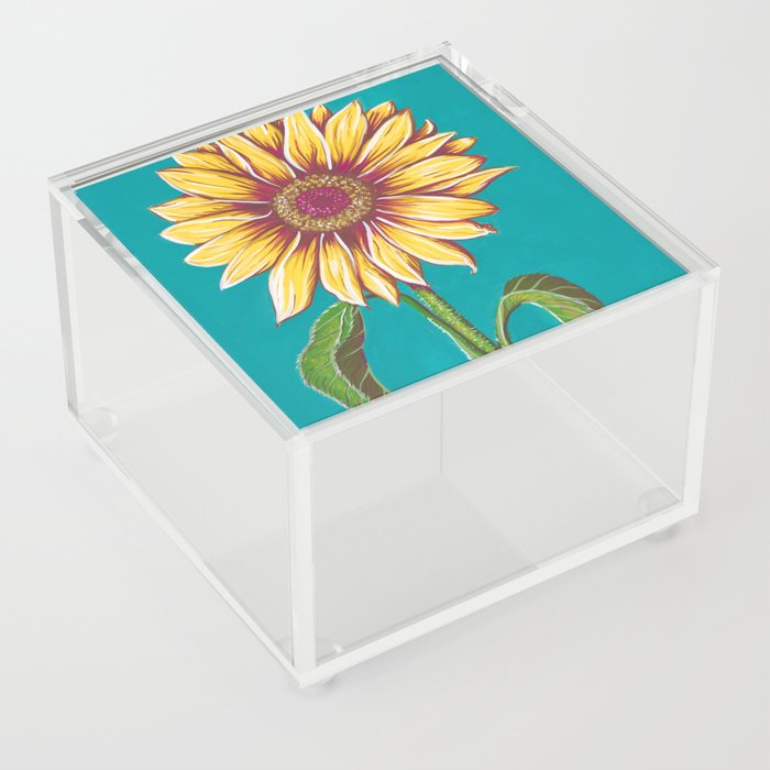 Sunflower in Teal Acrylic Box