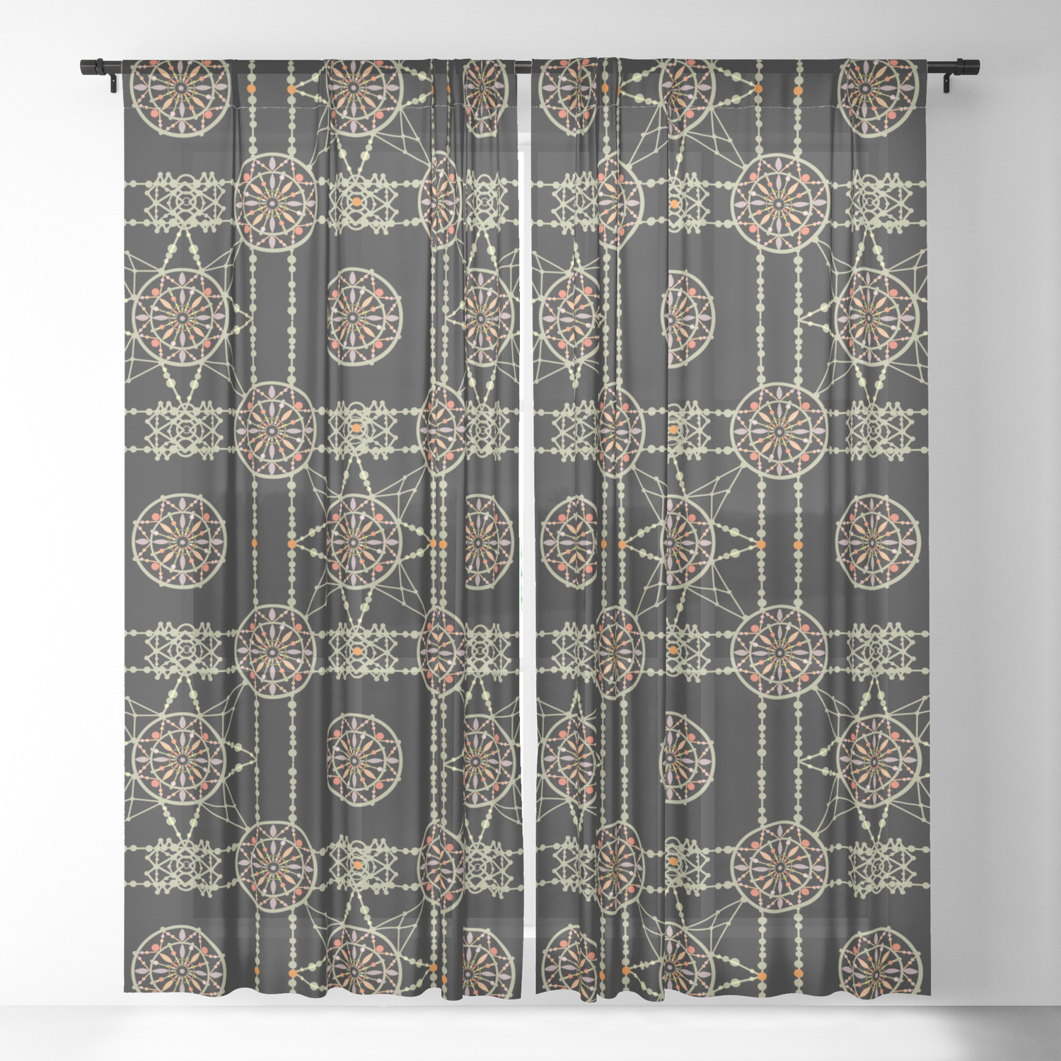 Aztec Circle Seamless Indian Pattern Background Sheer Curtain By