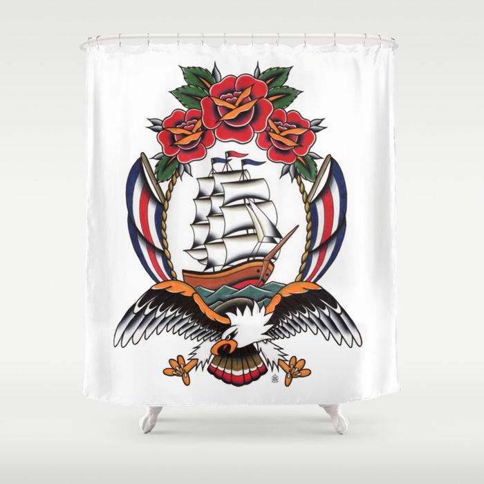 Eagle & Ship Traditional Tattoo Shower Curtain