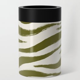 Earthy Green and Beige Zebra Tiger Animal Print Pattern Can Cooler