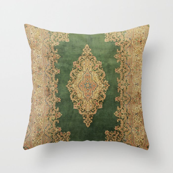 Vintage Persian Kerman Rug Throw Pillow
