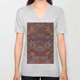 Ornate Burgundy Antique Persian Kashmar V Neck T Shirt