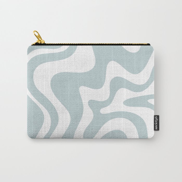 Retro Liquid Swirl Abstract Pattern in Pale Blue-Gray and White Carry-All Pouch